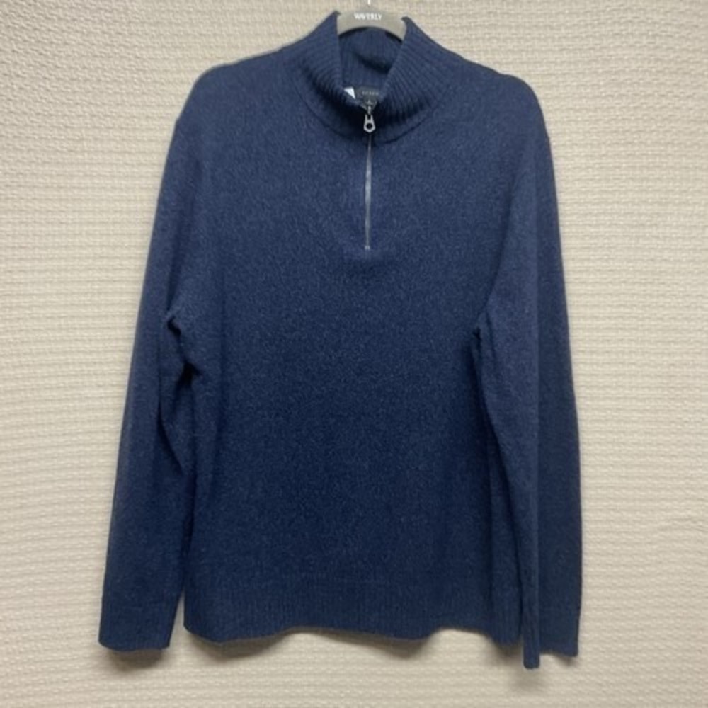 J. Crew Navy Knit 1/4 Zip MockNeck Sweater Pullover Men Large China‎ Wool